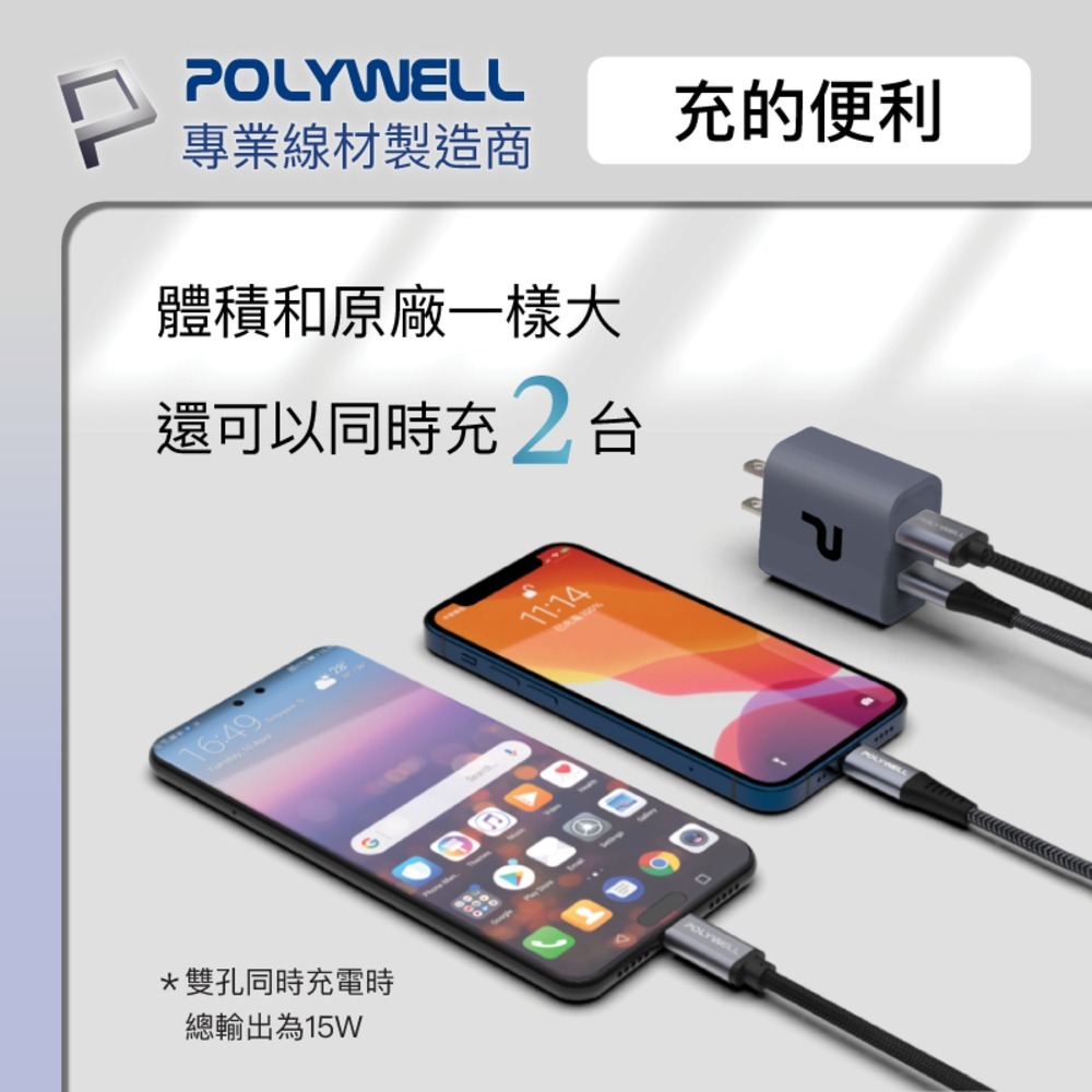 【POLYWELL PD雙孔快充頭20W】豆腐頭 充電頭 充電器 手機充電頭 PD充電頭 USB充電器 雙孔充電頭-細節圖5