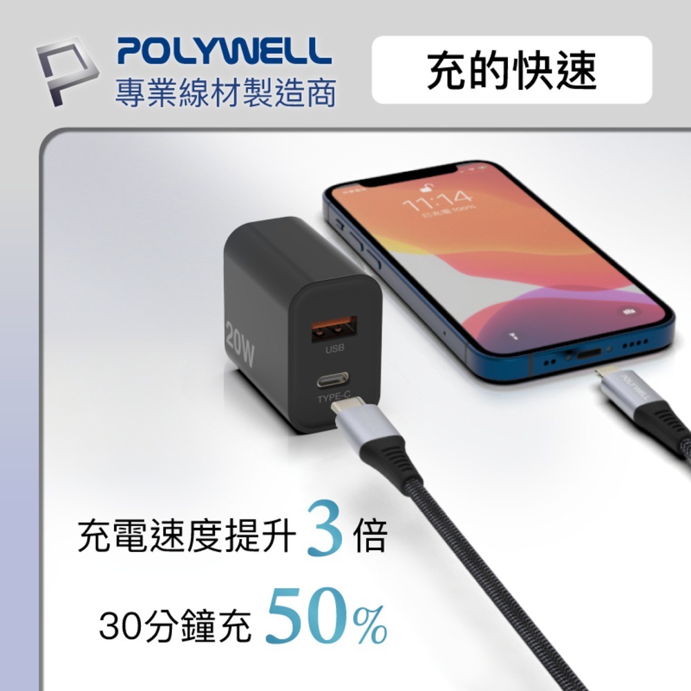 【POLYWELL PD雙孔快充頭20W】豆腐頭 充電頭 充電器 手機充電頭 PD充電頭 USB充電器 雙孔充電頭-細節圖7