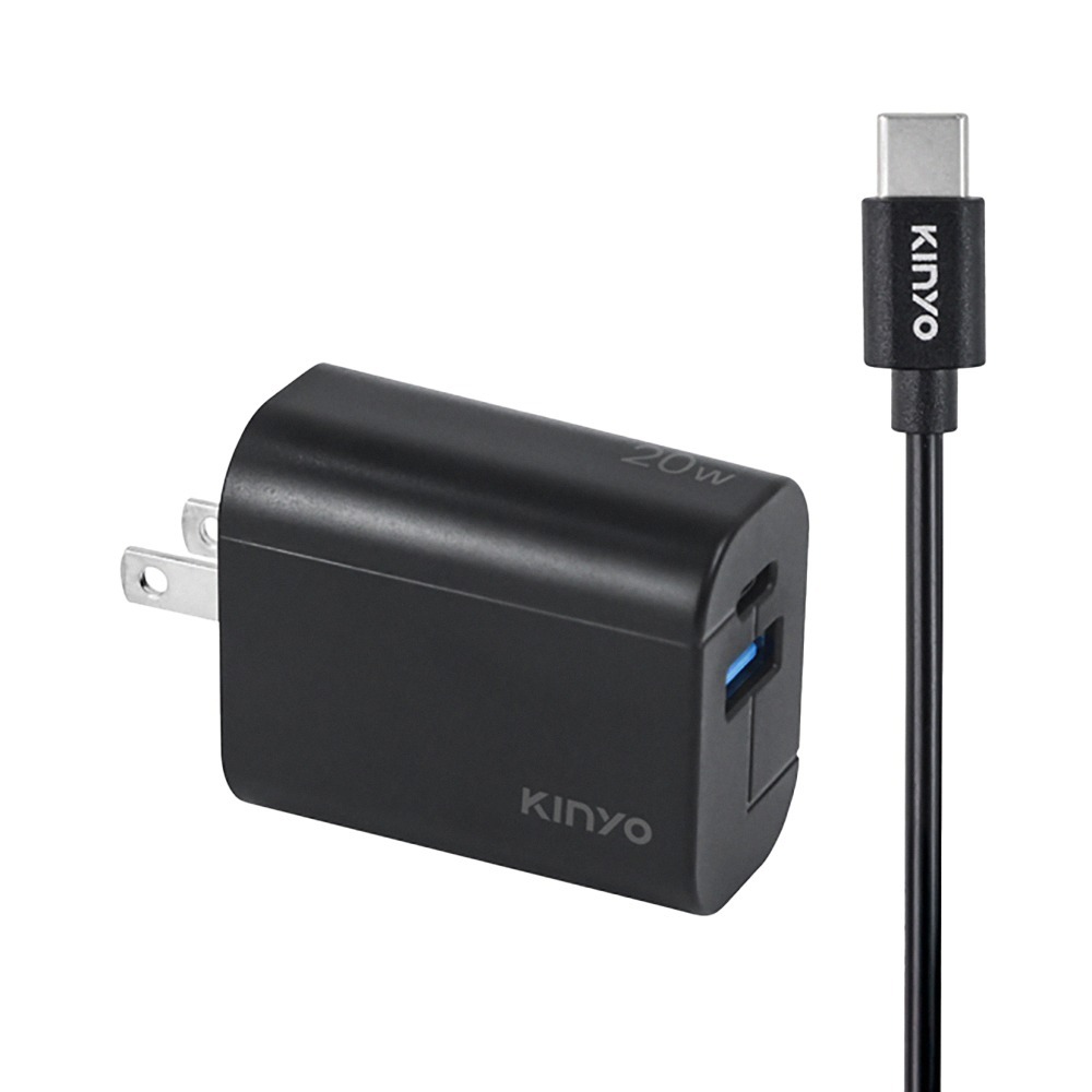 【KINYO 20W氮化鎵雙孔充電組 APDCB-002B】豆腐頭 充電器 充電頭 雙孔充電頭 快充頭 可摺疊 附快充線-細節圖2