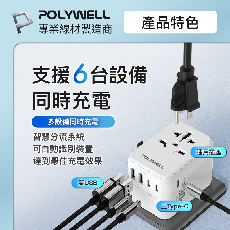 【POLYWELL 30W/70W多合一萬國轉接頭】旅行充電頭 萬用轉接頭 旅行轉接插座 多國轉接頭 轉接插頭 轉接座-細節圖4
