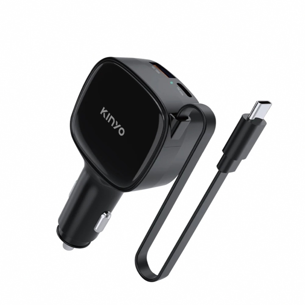 【KINYO 40W自帶線車用PD充電器 CU-85】自帶線車充 快充車充 車用充電器 雙孔USB車充 自帶伸縮線-細節圖2