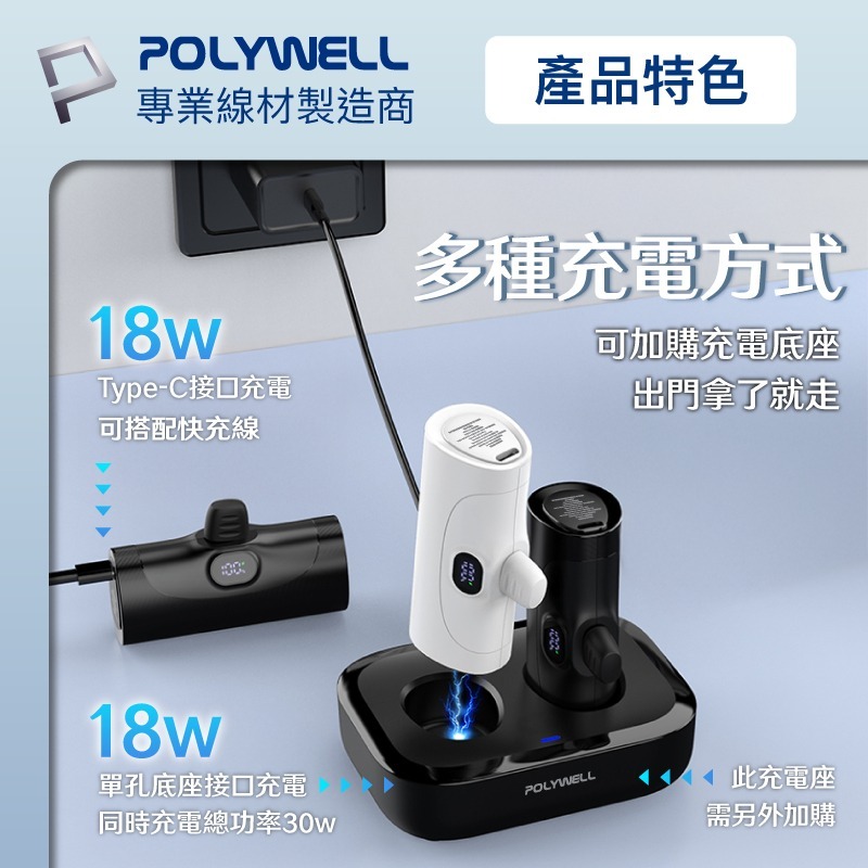 【POLYWELL 20W直插式行動電源】行動充 充電寶 迷你行動電源 Type-C插頭 5000mAh-細節圖7