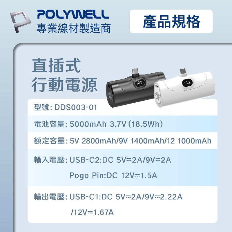 【POLYWELL 20W直插式行動電源】行動充 充電寶 迷你行動電源 Type-C插頭 5000mAh-細節圖8