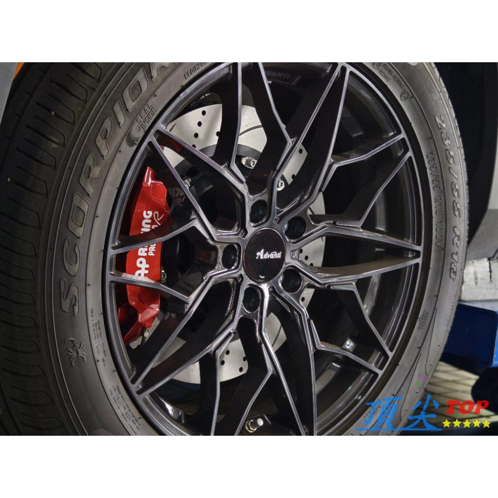 【頂尖】全新 客製化煞車 大四活塞卡鉗+355mm碟盤+陶瓷煞車皮+金屬油管 鍛造ddi卡鉗/台製卡鉗 tiguan卡鉗-細節圖2