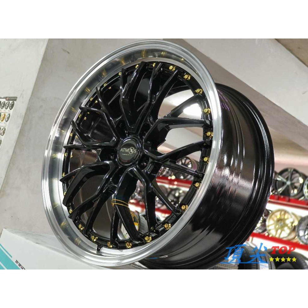 【頂尖】全新 ATMOS X鋁圈 X15 18吋旋壓鋁圈 5X114.3 8.5J ET45 亮黑車邊+金鉚釘 深唇鋁圈-細節圖2