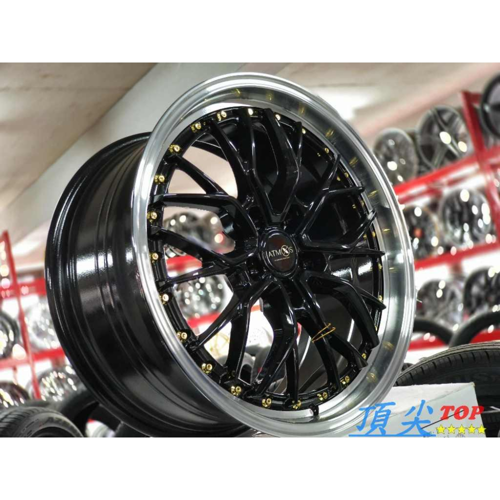 【頂尖】全新 ATMOS X鋁圈 X15 18吋旋壓鋁圈 5X114.3 8.5J ET45 亮黑車邊+金鉚釘 深唇鋁圈-細節圖3