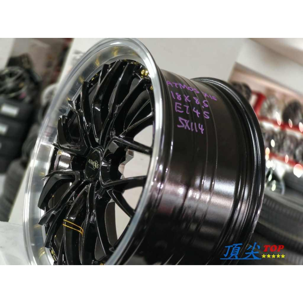 【頂尖】全新 ATMOS X鋁圈 X15 18吋旋壓鋁圈 5X114.3 8.5J ET45 亮黑車邊+金鉚釘 深唇鋁圈-細節圖4