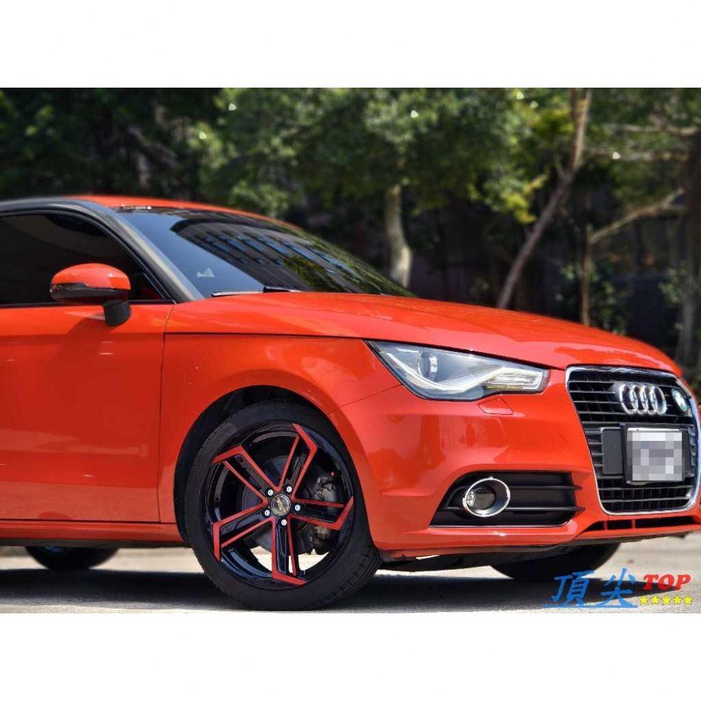 【頂尖】全新 SI鋁圈 TS-01 17吋鋁圈 5X100 7.5J ET35 黑底+紅面爪 AUDI A1鋁圈實車照-細節圖2