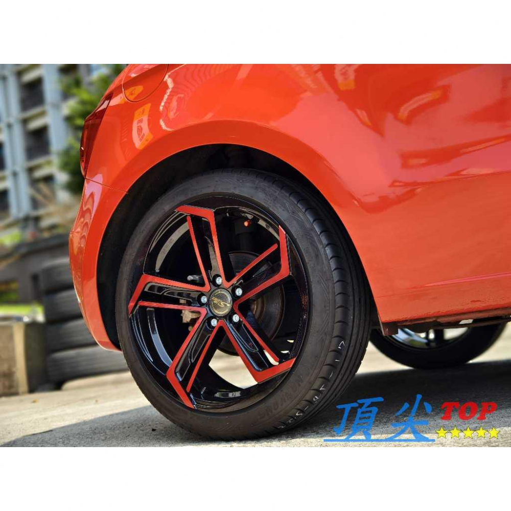 【頂尖】全新 SI鋁圈 TS-01 17吋鋁圈 5X100 7.5J ET35 黑底+紅面爪 AUDI A1鋁圈實車照-細節圖4