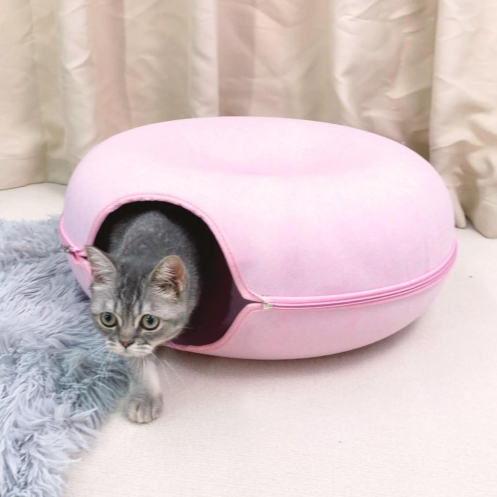 🚀隔日到貨🚀萌寵要當家 台灣現貨 有喵病 甜甜圈貓隧道 貓咪窩 寵物玩具 輪胎貓窩 毛氈貓窩 四季通用 貓玩具-細節圖8