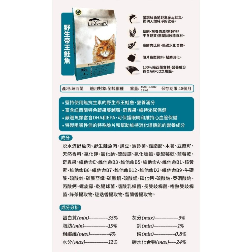 🚀隔日到貨🚀萌寵要當家【Livin＇ Wild 野宴 貓飼料】紐西蘭 草飼無穀 全齡貓 貓飼料 貓乾糧【15lb】大包-細節圖8