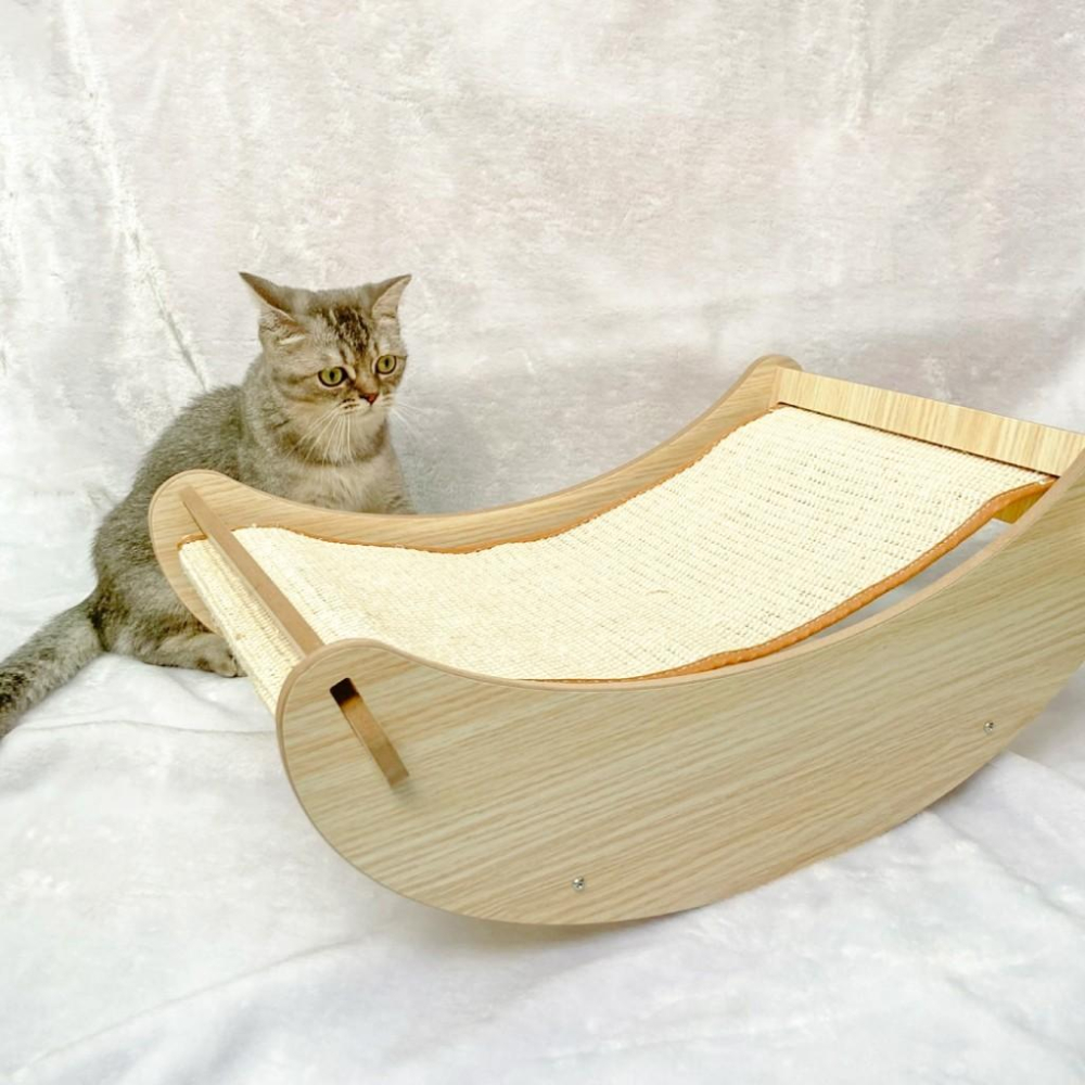 🚀隔日到貨🚀萌寵要當家 台灣現貨 有喵病 劍麻木質搖床 貓窩 貓抓板 睡窩 貓咪沙發 躺椅貓抓板 貓躺椅-細節圖2