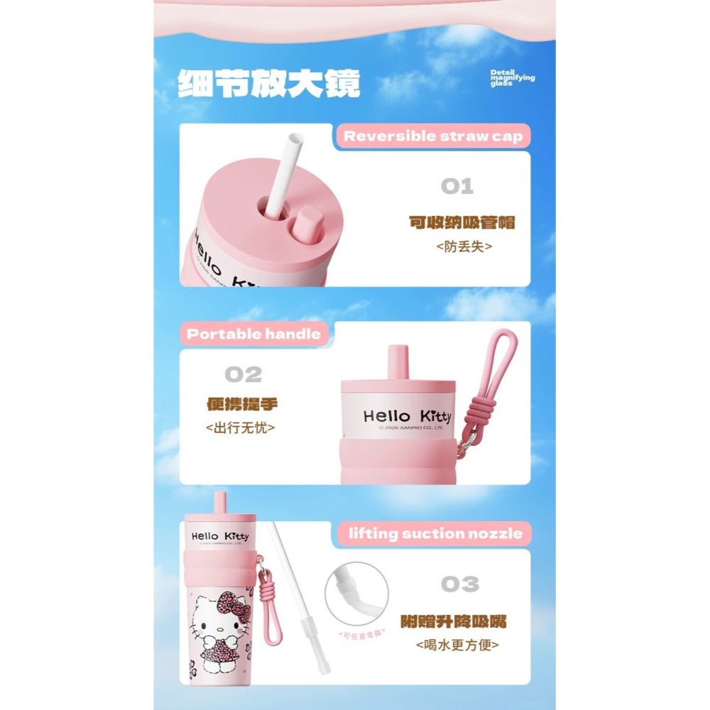【現貨】三麗鷗HelloKitty豹紋吸管保溫杯、陶瓷內膽大容量吸管保溫杯600ML-細節圖5