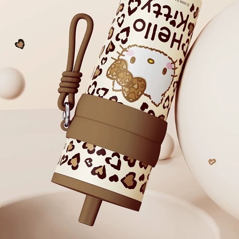 【現貨】三麗鷗HelloKitty豹紋吸管保溫杯、陶瓷內膽大容量吸管保溫杯600ML-規格圖6