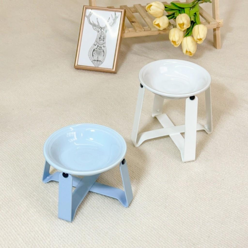 【寵物來了 台灣現貨】 粉彩飛碟碗架 寵物碗 狗碗 貓碗 陶瓷碗 加高碗架 - 汪喵日總匯-細節圖6