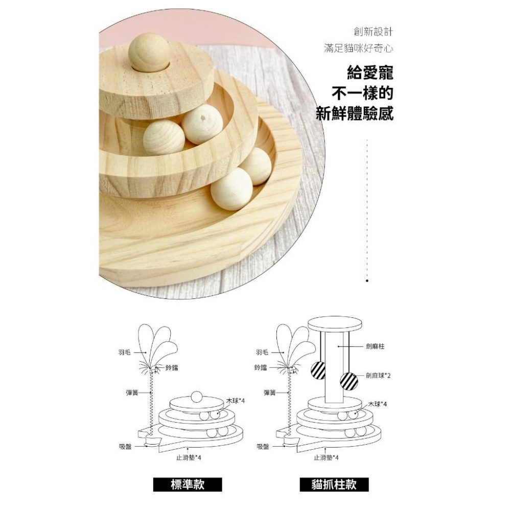 【 有喵病 台灣現貨】  實木逗貓轉盤-標準款/貓抓柱款 貓玩具 幼貓玩具  -汪喵日總匯-細節圖3