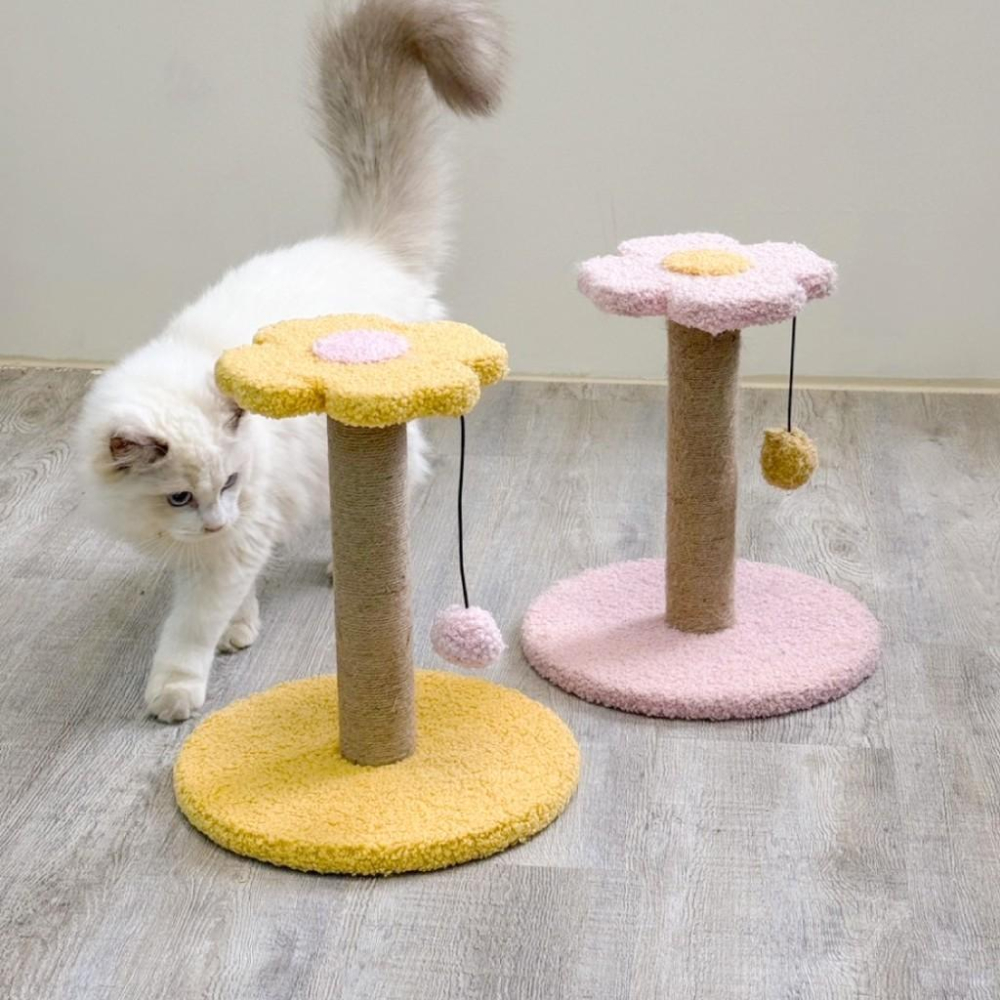 【 有喵病 台灣現貨】小花貓抓柱-黃/粉 貓玩具 幼貓玩具 貓抓板 - 汪喵日總匯-細節圖3