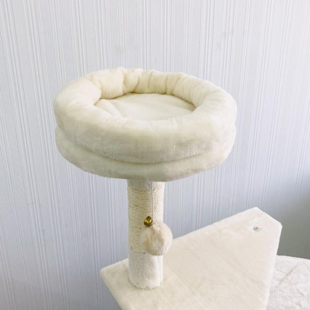 【 有喵病 台灣現貨】  絨布多功能貓跳台 貓爬架 貓抓柱 優惠價 米色 - 汪喵日總匯-細節圖2
