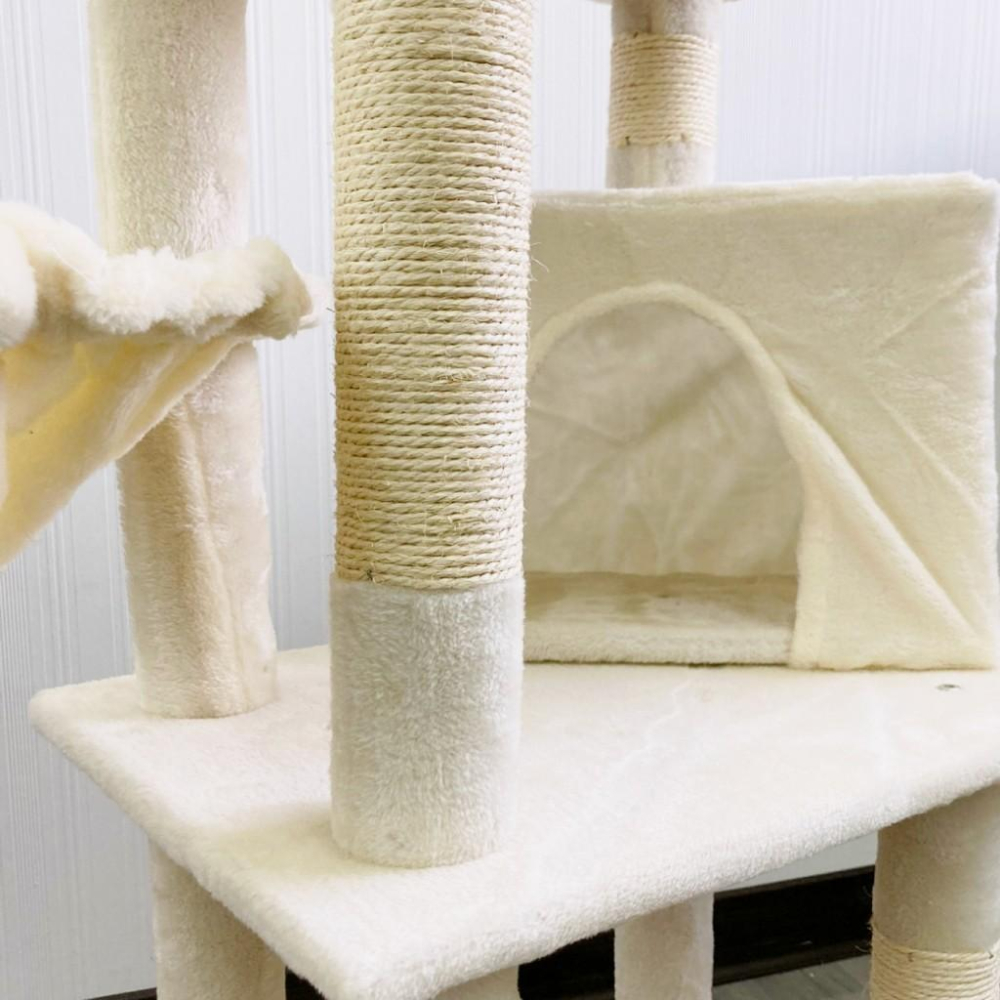 【 有喵病 台灣現貨】  絨布多功能貓跳台 貓爬架 貓抓柱 優惠價 米色 - 汪喵日總匯-細節圖3