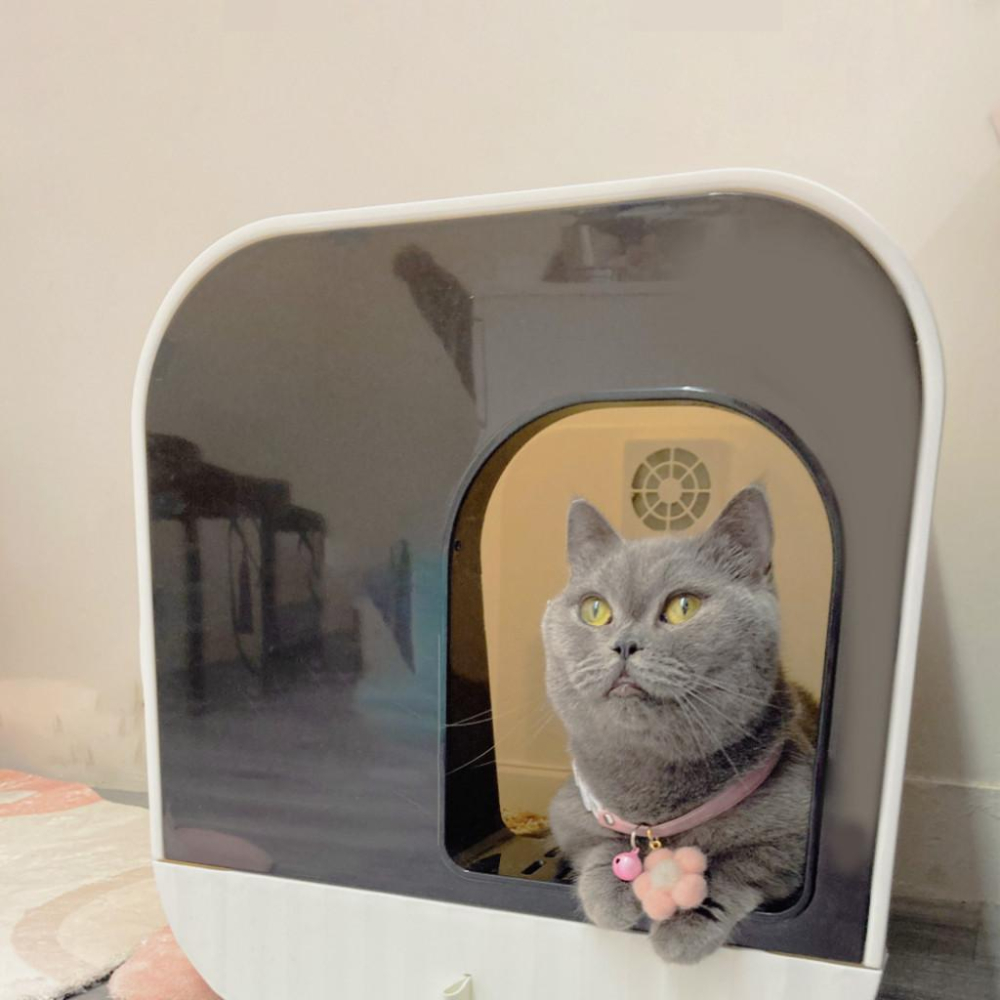 毛寵星人【有喵病 台灣現貨】高雅弧形封閉式貓砂盆 貓砂盆 抽屜式-細節圖2