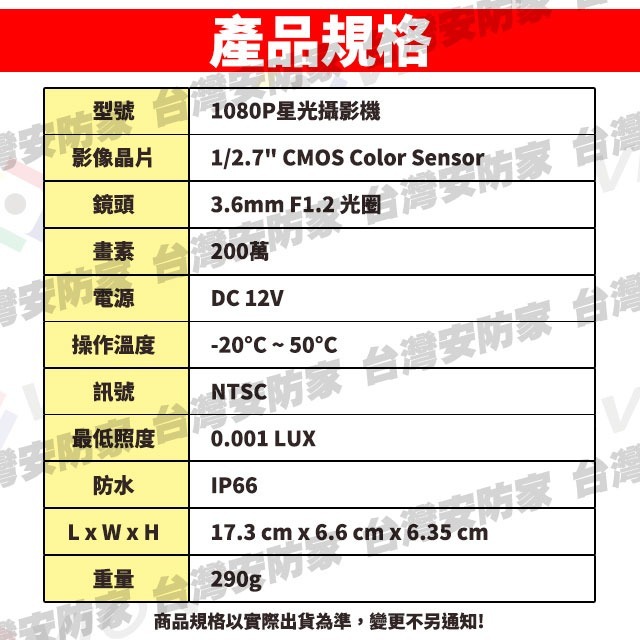 1080P 星光全彩 攝影機 低照度 2MP 防水 監視器 監控 鏡頭 適 AHD TVI 200萬 昇銳 DVR 4路-細節圖9
