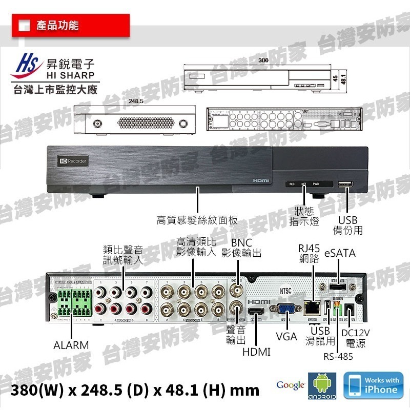 昇銳 監控 主機 8路 DVR HS-HU8311 AHD 5MP 適 500萬 監視器 鏡頭 1080P 2MP-細節圖3