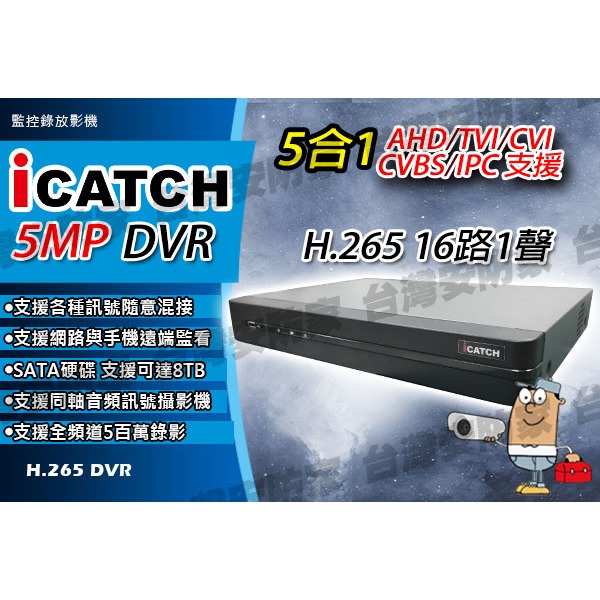 5MP 可取 16路 KMQ-1628 監控 ICATCH 主機 AHD DVR 適 1080P 紅外線 監視器 攝影機-細節圖2