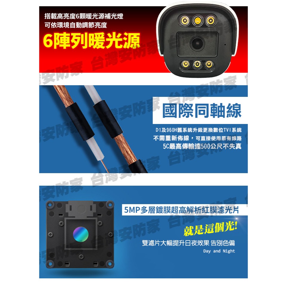 5MP 含收音 全彩 監視器 攝影機 暖光 同軸音頻 500萬 鏡頭 適 監控 DVR 4路 8路 16路 昇銳 主機-細節圖6