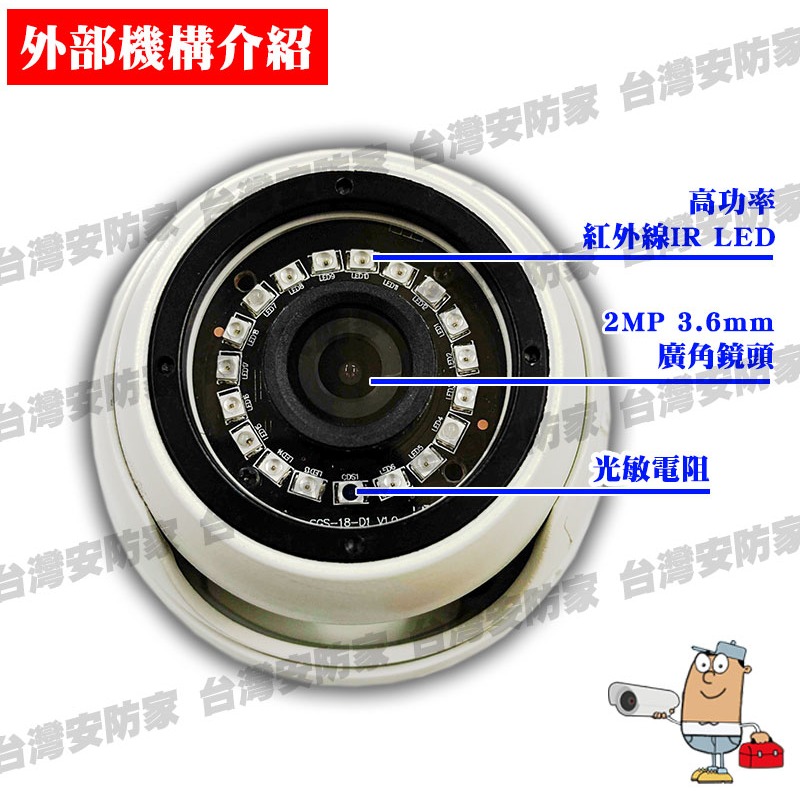 AHD 1080P 廣角 半球 紅外線 攝影機 2MP 防水 鋁合金 200萬 監視器 監控 鏡頭 適 昇銳 可取-細節圖2