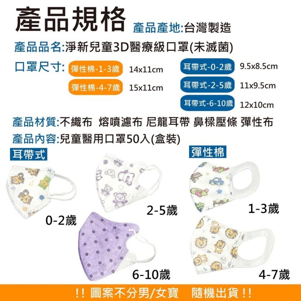 MIT淨新兒童醫療立體口罩小朋友口罩 兒童口罩 超幼幼款/幼幼款/兒童款 (花色隨機)-細節圖3