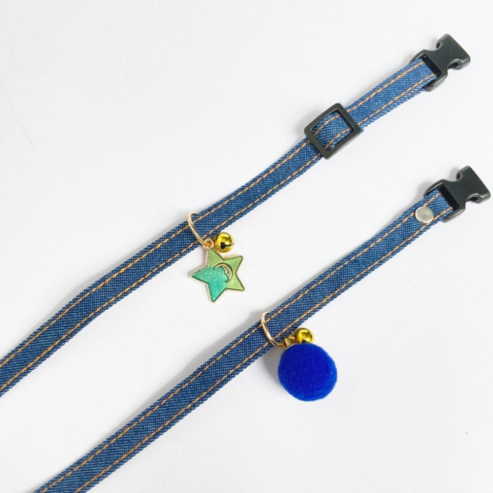 台灣現貨✅貓狗好時光 絲絨毛氈 碎花 INS風簡約 山茶花 牛仔吊墜 絲絨燙金星星 貓咪項圈-細節圖7