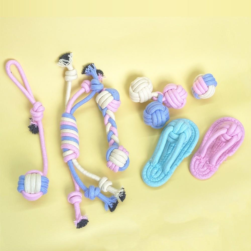 台灣現貨貓狗得來速  馬卡龍色系棉繩玩具 磨牙玩具 棉繩拉環玩具-細節圖6