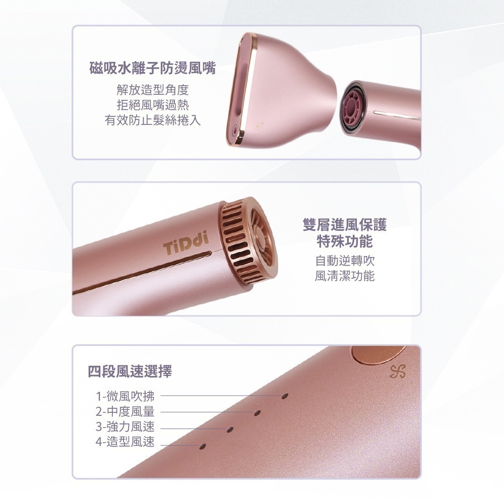 TiDdi 奈米水離子＋2億負離子高速吹風機 (HDI880i玫瑰金粉/薰衣草紫)-細節圖10