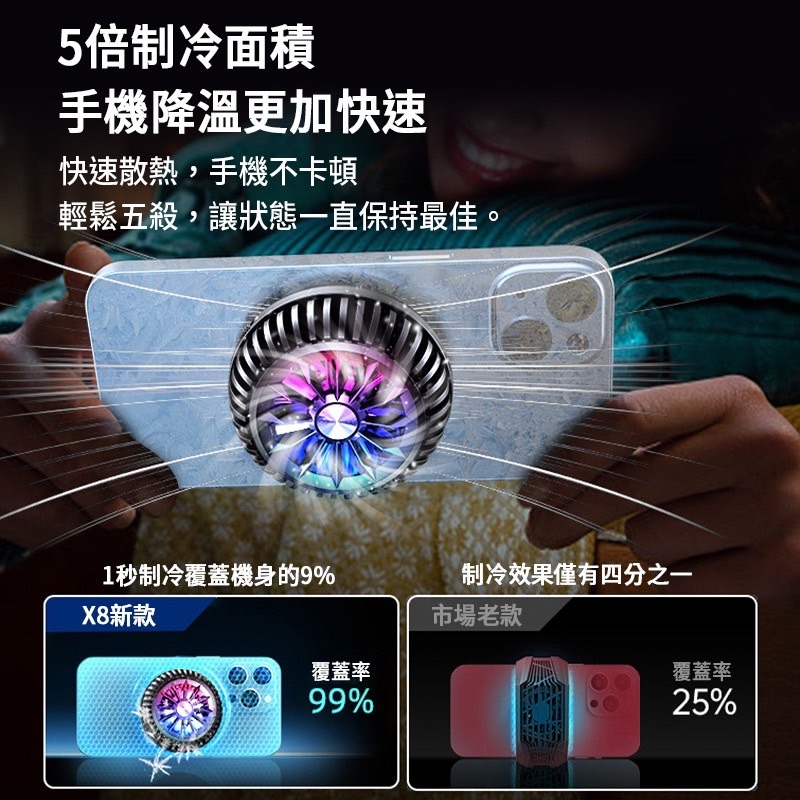 X8 磁吸散熱器 冰封散熱器 手機降溫 製冷器 手機冷卻器 降溫神器 適用手機 適用平板 強力吸附-細節圖3