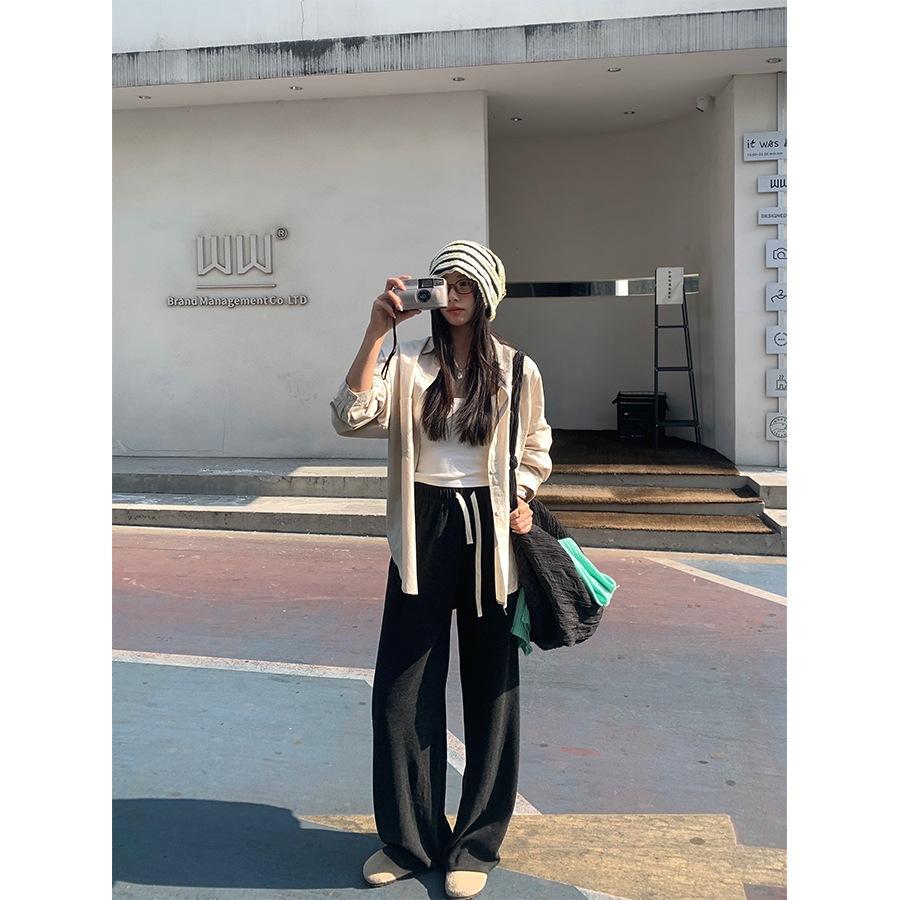 貓町選品🐯台灣現貨【H5030】實拍早春韓系簡約棉質闊腿休閒褲-細節圖2