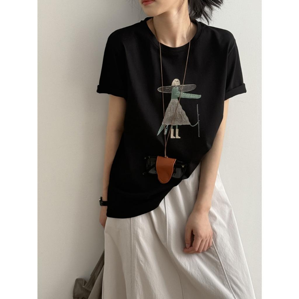 貓町選品🐯【Y20007】台灣現貨 實拍韓國夏季卡通印花短袖T恤-細節圖4