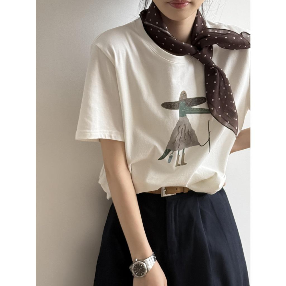 貓町選品🐯【Y20007】台灣現貨 實拍韓國夏季卡通印花短袖T恤-細節圖6