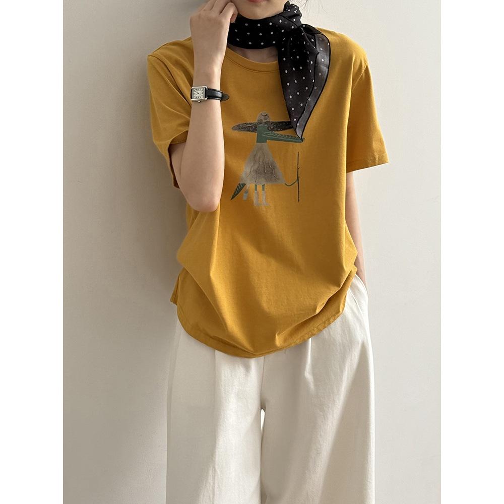 貓町選品🐯【Y20007】台灣現貨 實拍韓國夏季卡通印花短袖T恤-細節圖7