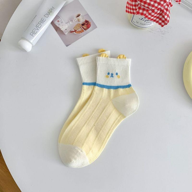貓町日韓代購🐯日系奶黄色纯棉短襪春夏季薄款 少女學生襪-細節圖4