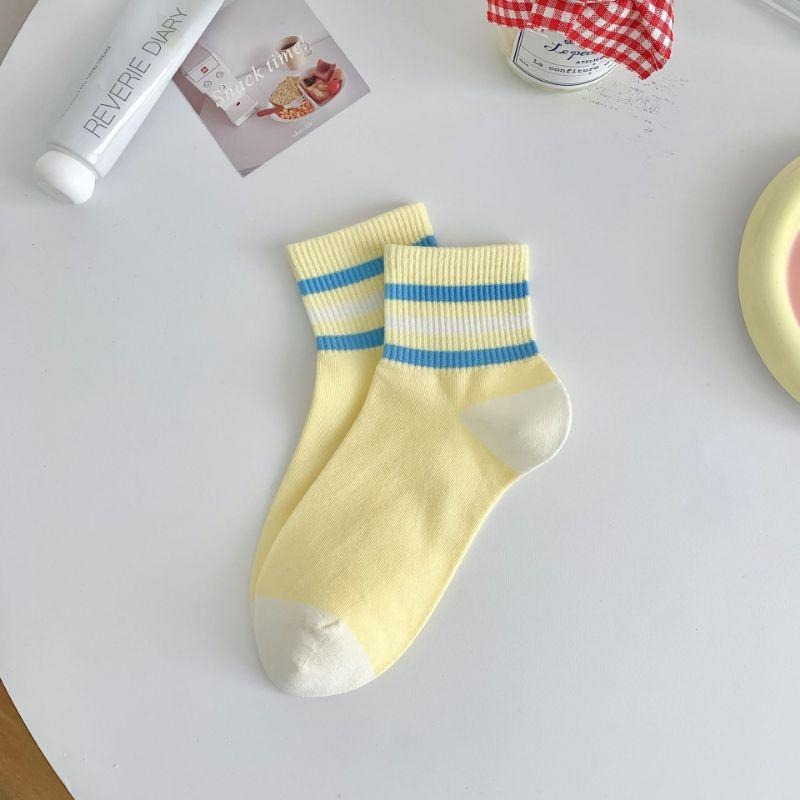 貓町日韓代購🐯日系奶黄色纯棉短襪春夏季薄款 少女學生襪-細節圖7