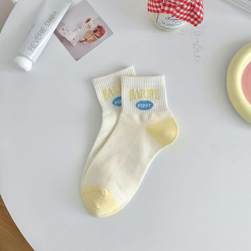 貓町日韓代購🐯日系奶黄色纯棉短襪春夏季薄款 少女學生襪-細節圖8
