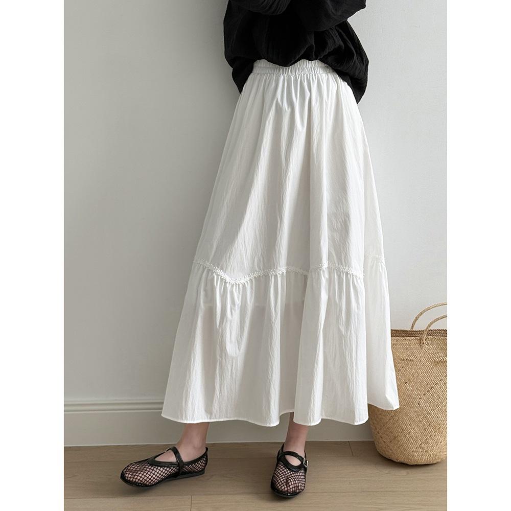 貓町選品🐯【YH8155】白色現貨 黑色預購 實拍夏季漂亮法式花邊a字傘裙-細節圖2