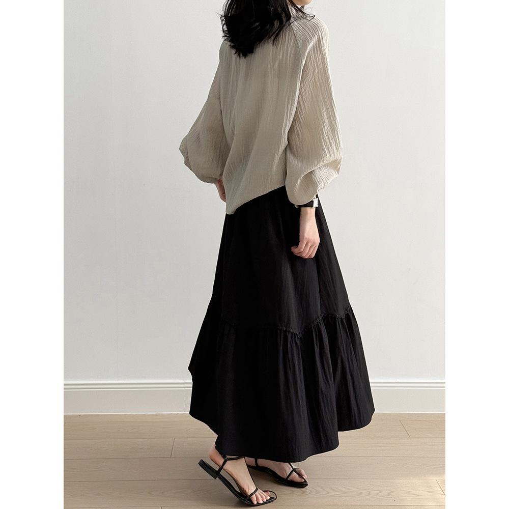 貓町選品🐯【YH8155】白色現貨 黑色預購 實拍夏季漂亮法式花邊a字傘裙-細節圖6