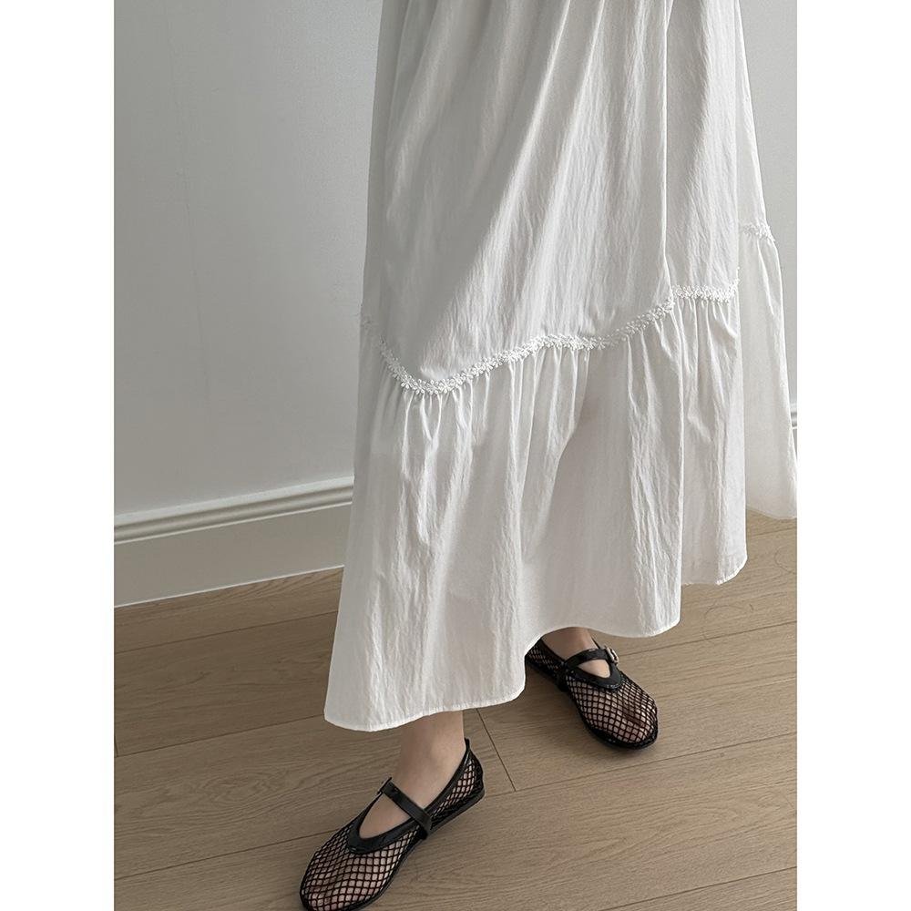 貓町選品🐯【YH8155】白色現貨 黑色預購 實拍夏季漂亮法式花邊a字傘裙-細節圖7
