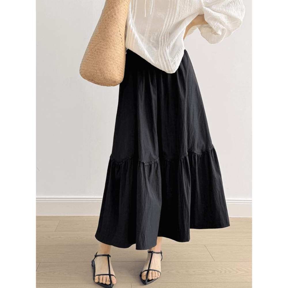 貓町選品🐯【YH8155】白色現貨 黑色預購 實拍夏季漂亮法式花邊a字傘裙-細節圖9