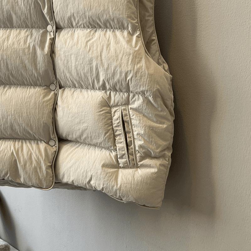 貓町選品🐯台灣現貨 米白色M【Y82160】實拍簡約立領加厚寬鬆棉背心外套-細節圖8