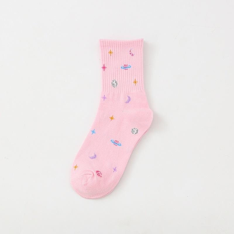 貓町日韓代購🐯日韓 星空創意女襪 中筒襪 學院可愛風 宇宙星球點點襪 台灣現貨-細節圖4