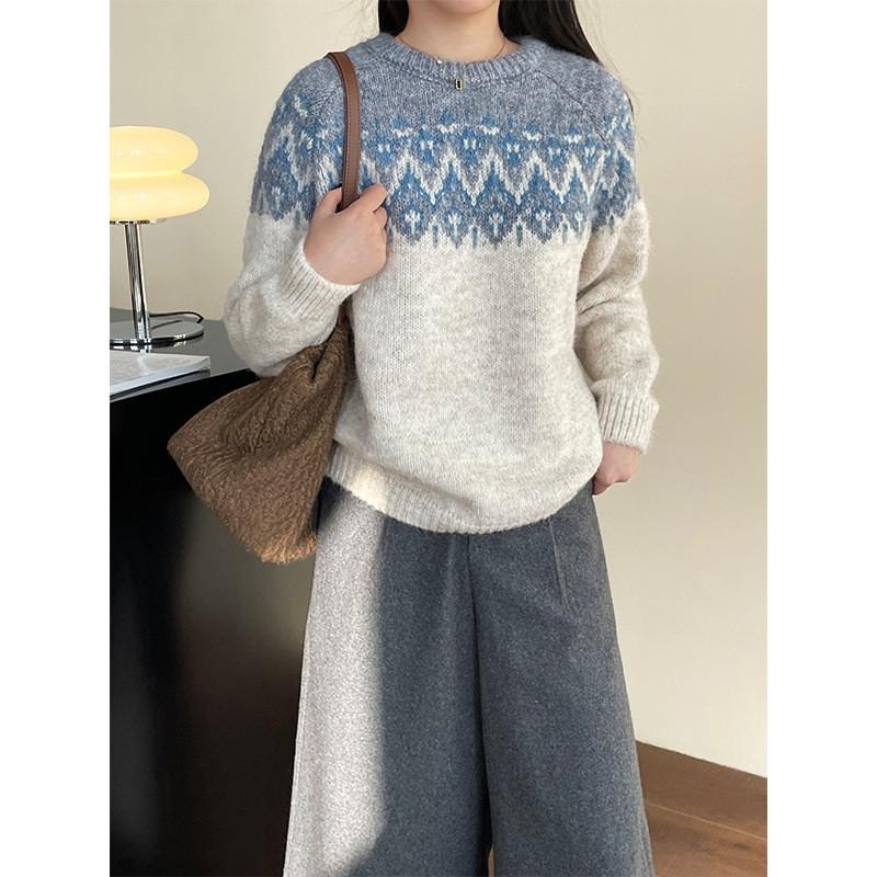 貓町選品🐯現貨 顏色一件實拍冬季柔軟提花寬鬆厚針織毛衣（8％羊毛）cimMB685-細節圖4