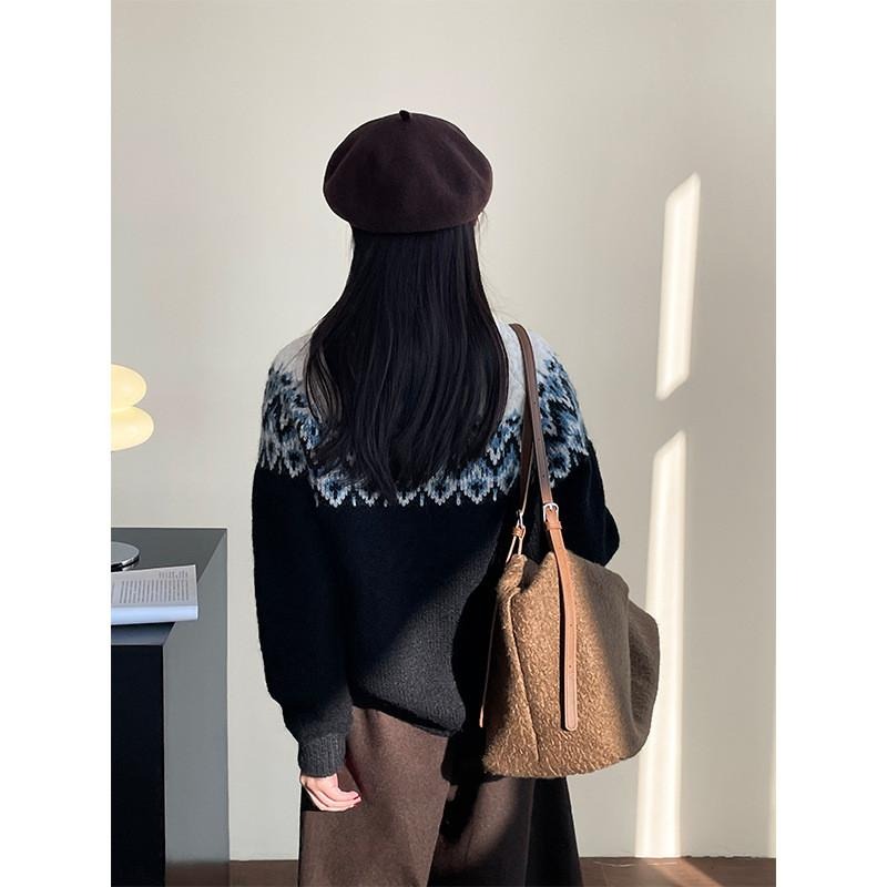 貓町選品🐯現貨 顏色一件實拍冬季柔軟提花寬鬆厚針織毛衣（8％羊毛）cimMB685-細節圖5