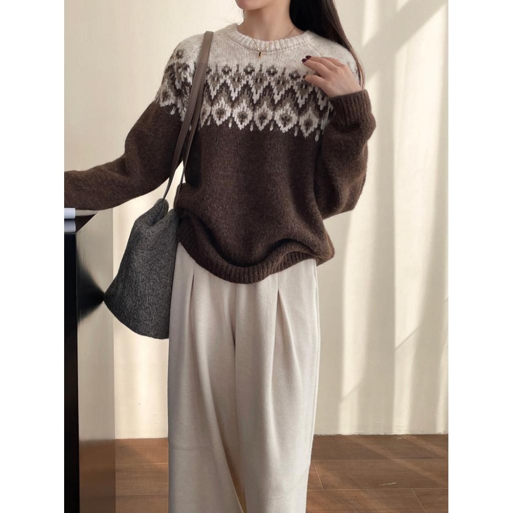 貓町選品🐯現貨 顏色一件實拍冬季柔軟提花寬鬆厚針織毛衣（8％羊毛）cimMB685-細節圖6